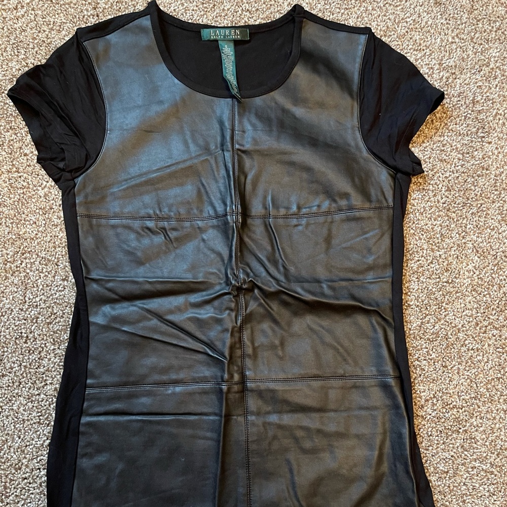 Ralph Lauren black short sleeve tee faux leather size small